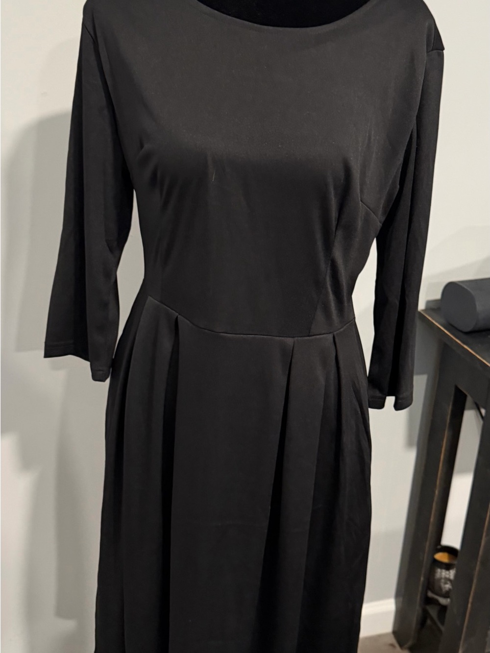 Black Long-Sleeve A-Line Midi Dress